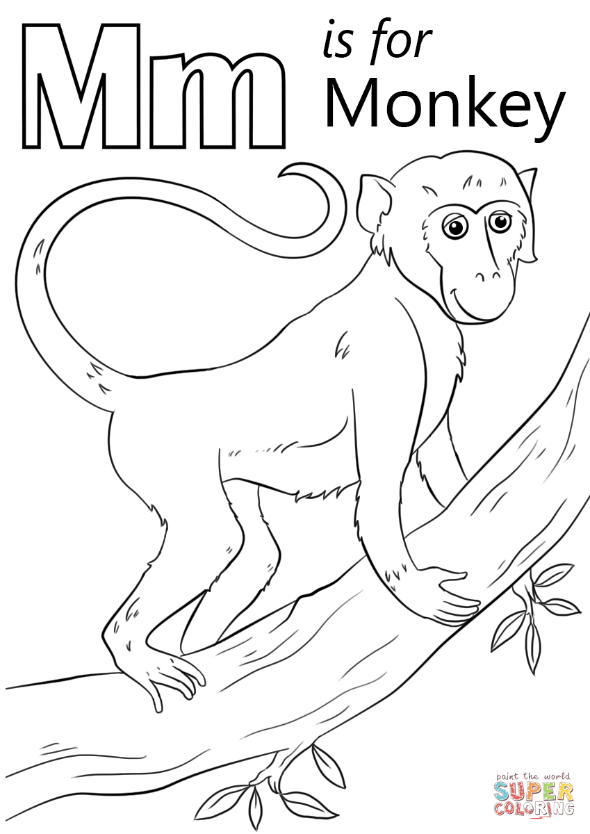 Letter m is for monkey coloring page free printable coloring pages