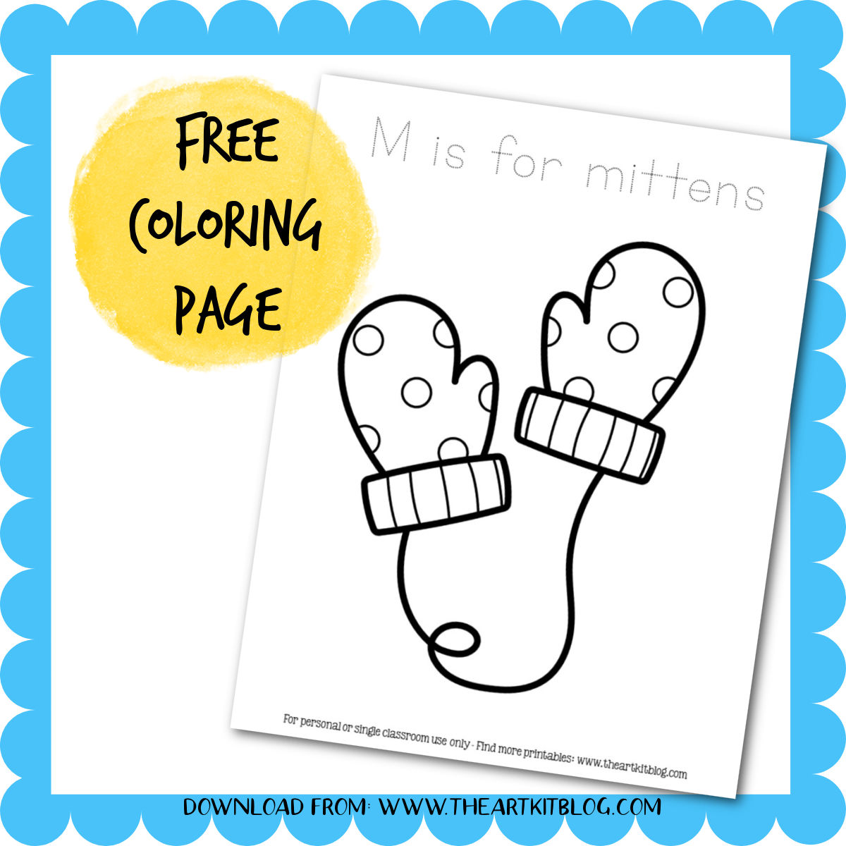 M is for mittens coloring page worksheet â the art kit