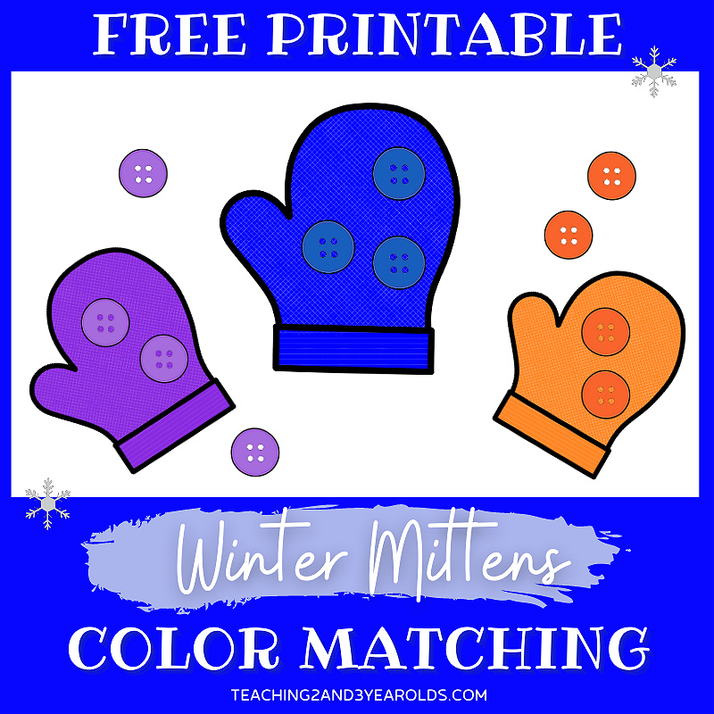 Printable mitten winter color matching activity