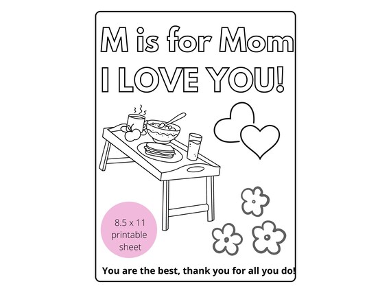 M is for mom coloring sheet activity mom gift mom digital