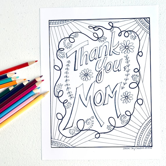 Thank you mom coloring page printable coloring page downloadable pdf gift coloring page