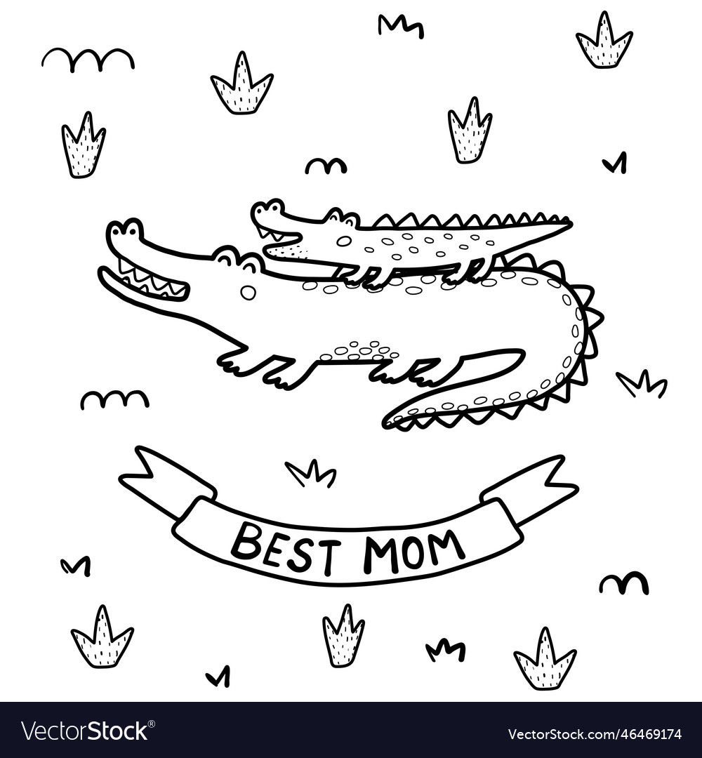 Best mom coloring page with cute crocodiles mommy vector image