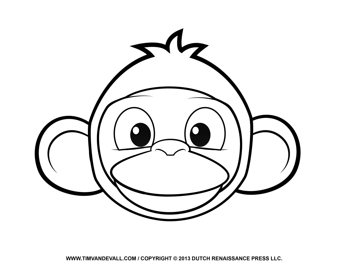 Printable monkey clipart coloring pages cartoon crafts for kids â tims printables