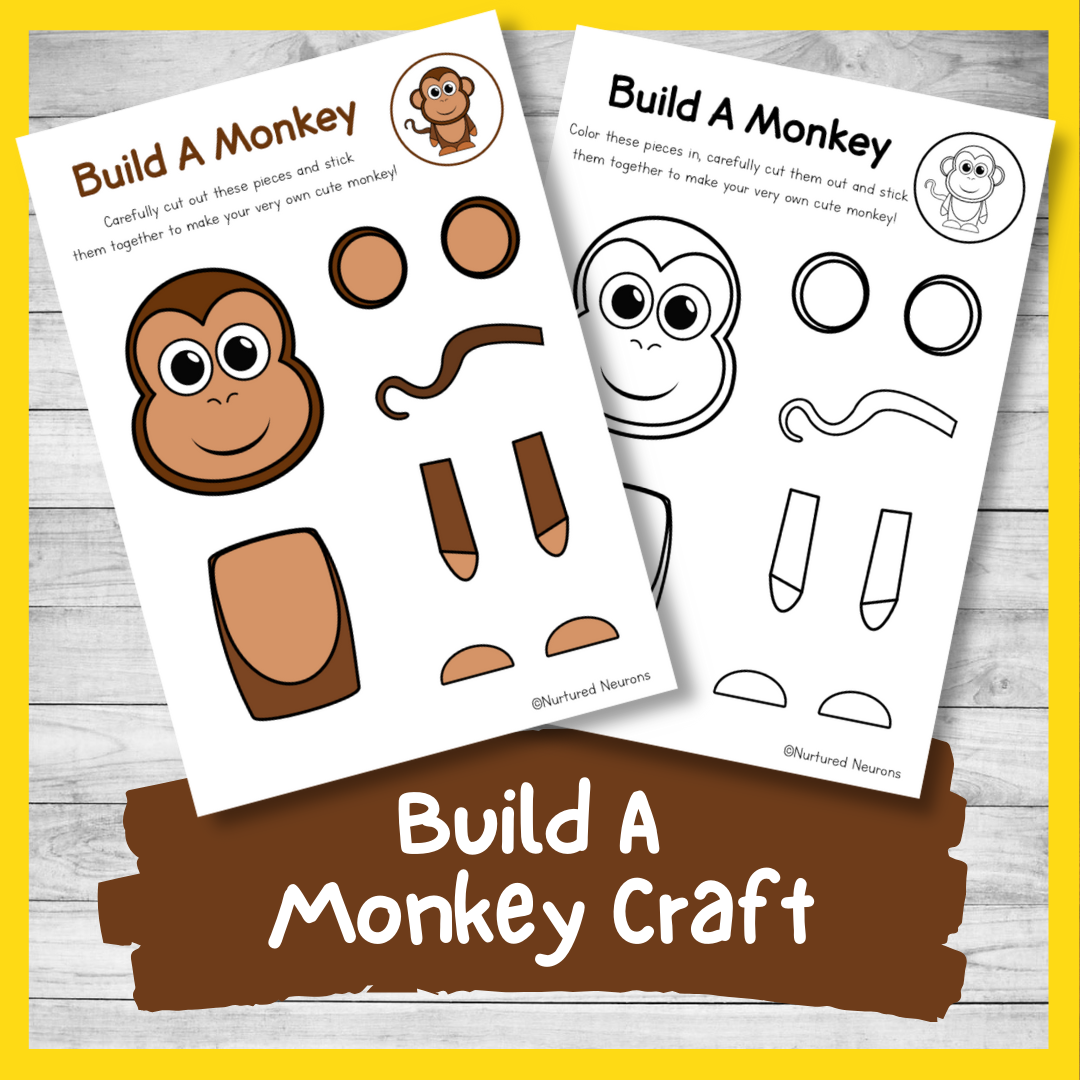 Cute build a monkey craft cut and paste activity for kids