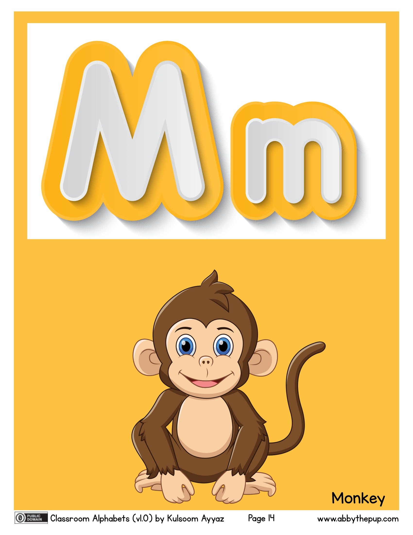 Letter m is for monkey flashcard free printable papercraft templates