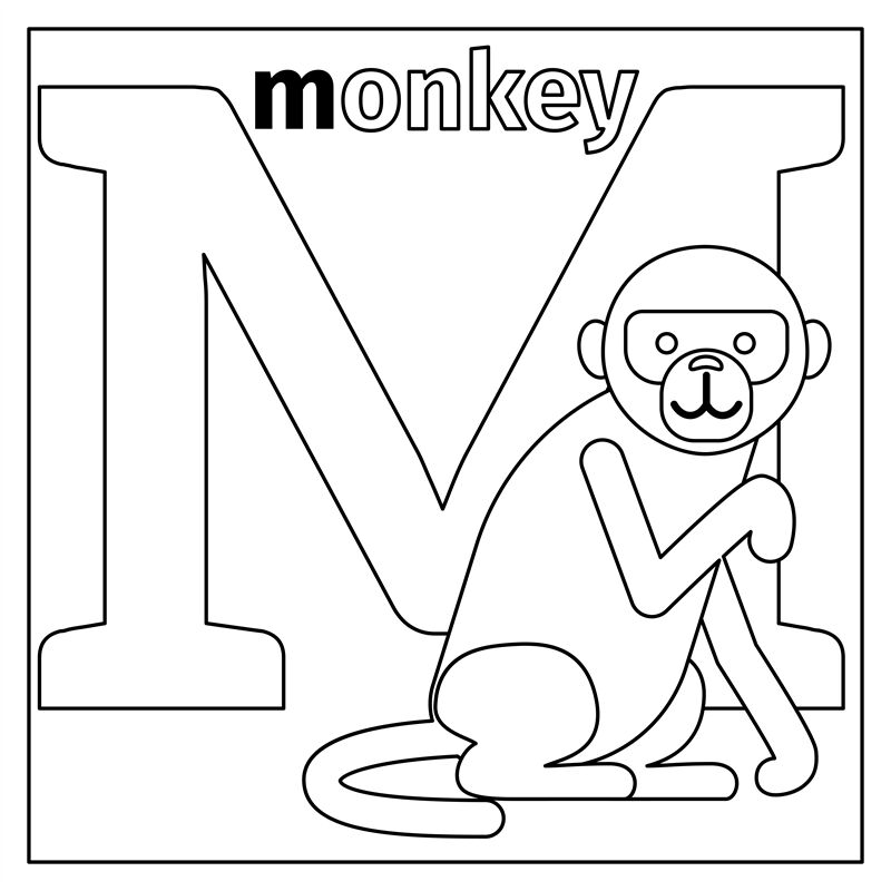 Monkey letter m coloring page by smartstartstocker