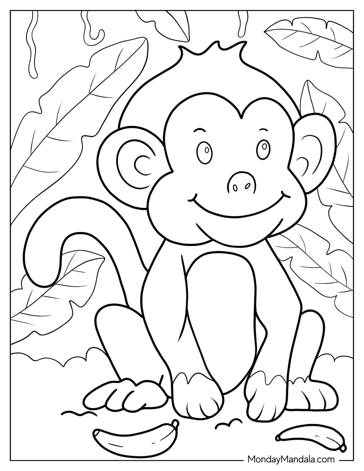 Monkey coloring pages free pdf printables