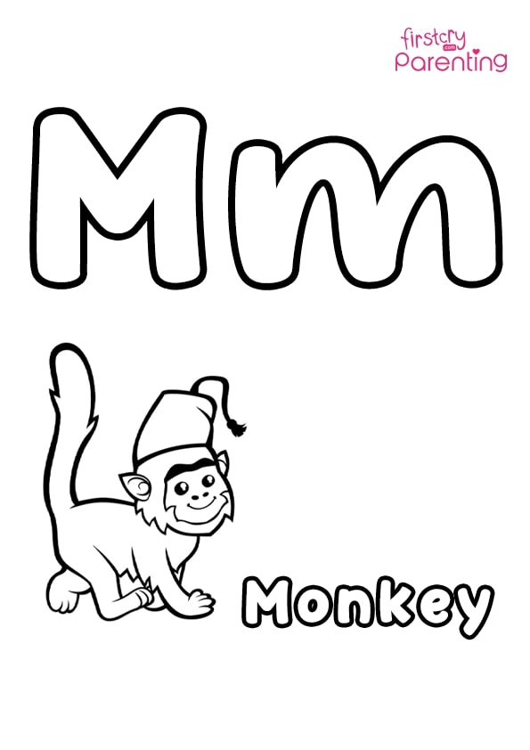 M for monkey coloring page for kids