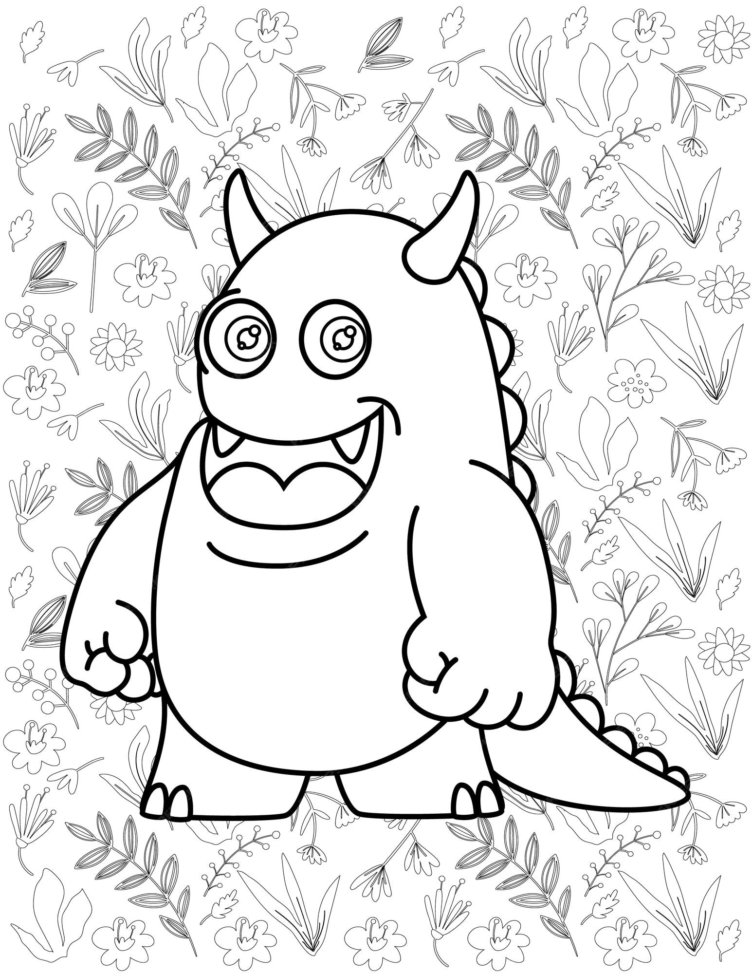 Premium vector monster coloring page monster vector monster white and black monster coloring for kids