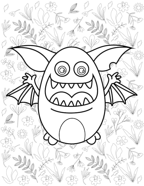 Premium vector monster coloring page monster vector monster white and black monster coloring for kids