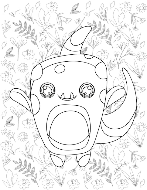 Premium vector monster coloring page monster vector monster white and black monster coloring for kids