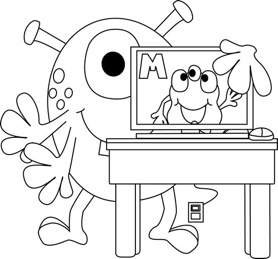 And white monster and puter clip art