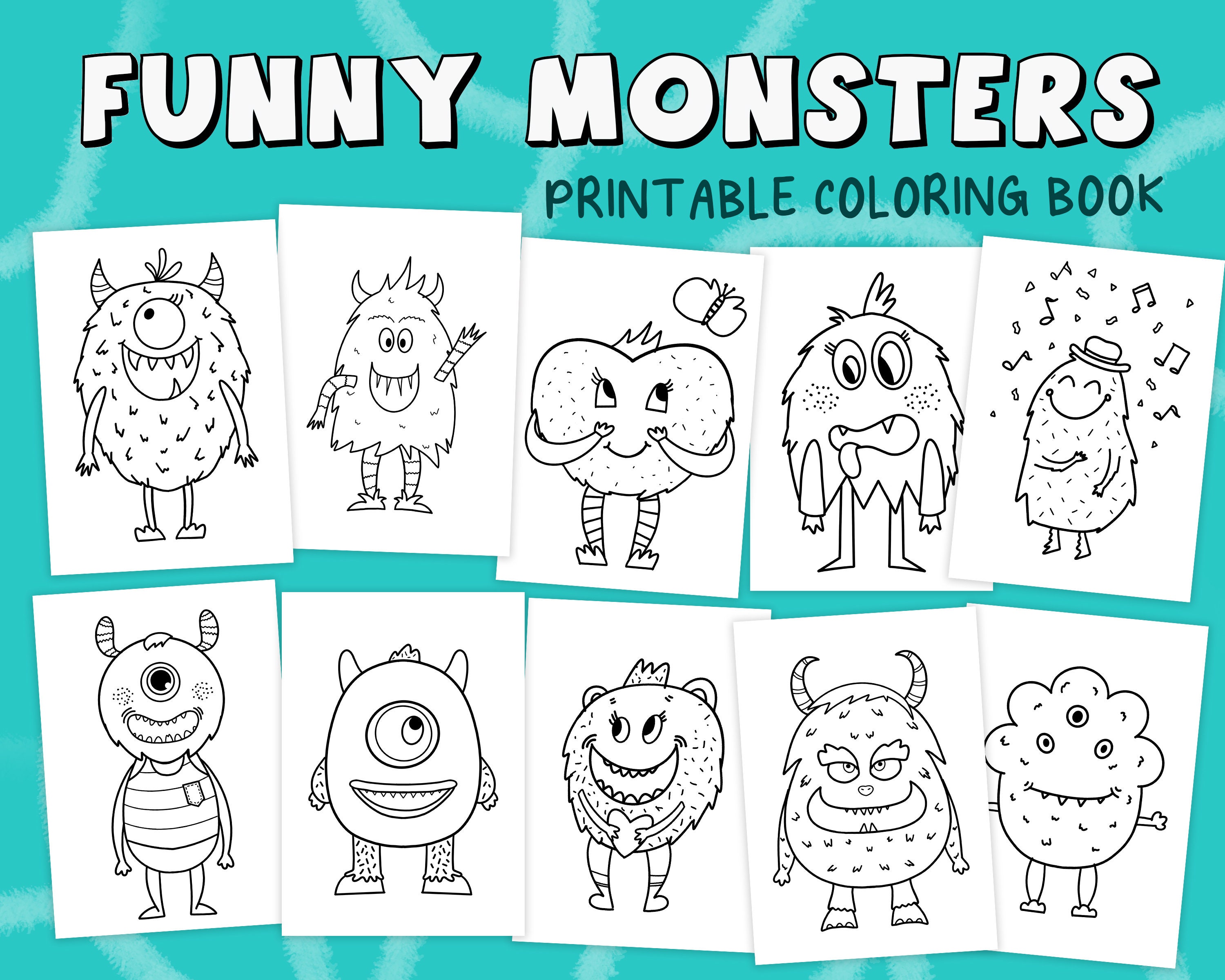 Funny monsters coloring pages for kids monster coloring bundle printable kids coloring pages monsters monsters birthday party activity