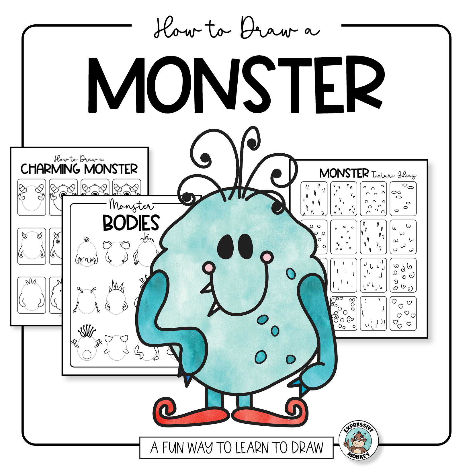 Coloring pages and how to draw cute monsters