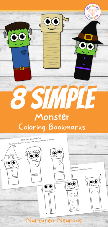 Printable monster bookmarks to color simple halloween craft