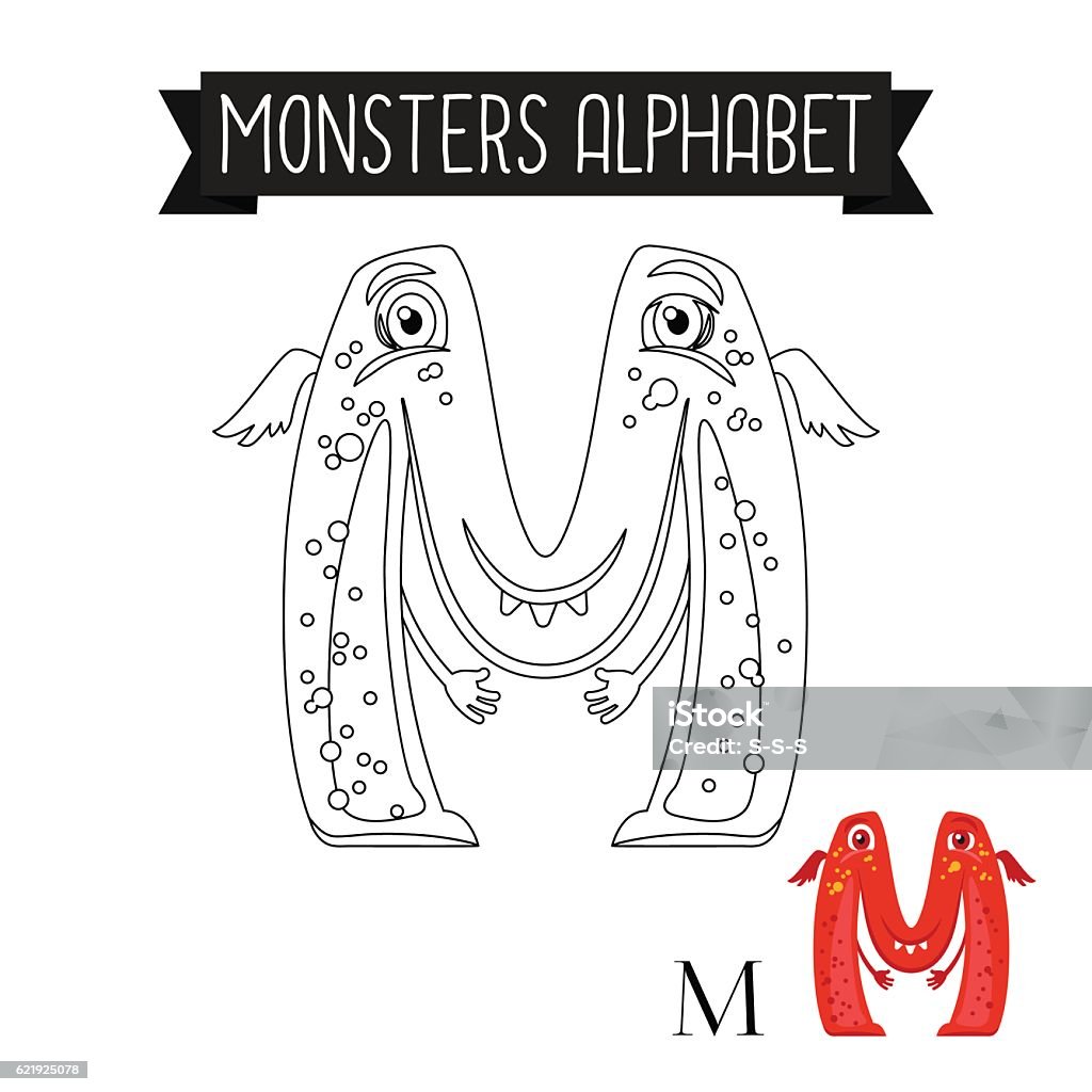 Coloring page monsters alphabet letter m stock illustration