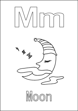 M is for moon coloring page