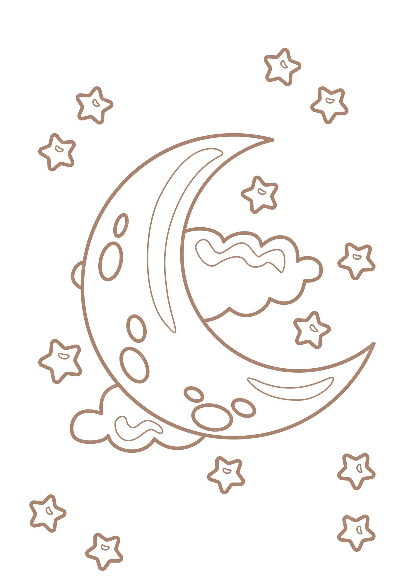 Premium vector alphabet m for moon vocabulary reading school coloring pages for kids and adult