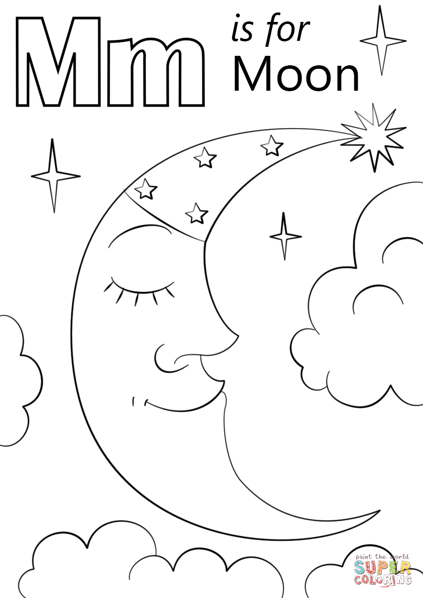 Letter m is for moon coloring page free printable coloring pages preschool coloring pages abc coloring pages letter m worksheets