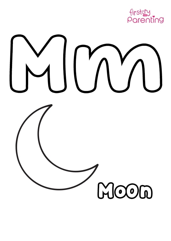M for moon coloring page for kids