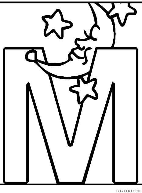 Letter m moon coloring page