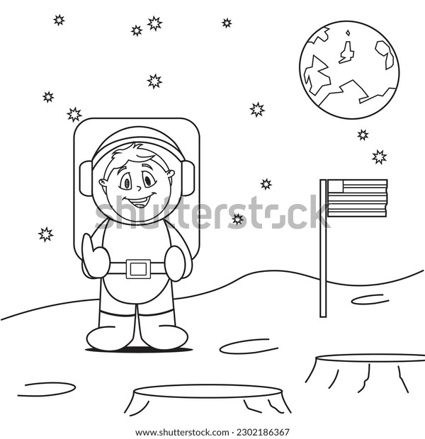 Coloring page outline astronaut on moon stock vector royalty free