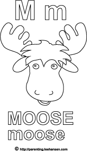 Moose alphabet letter m coloring page