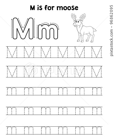 Moose animal tracing letter abc coloring page m