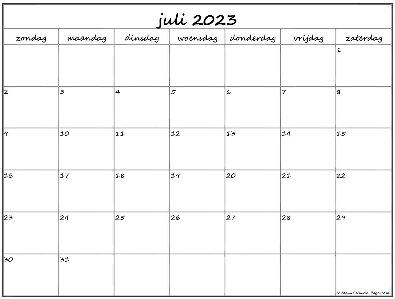Juli kalender nederlandse kalender juli