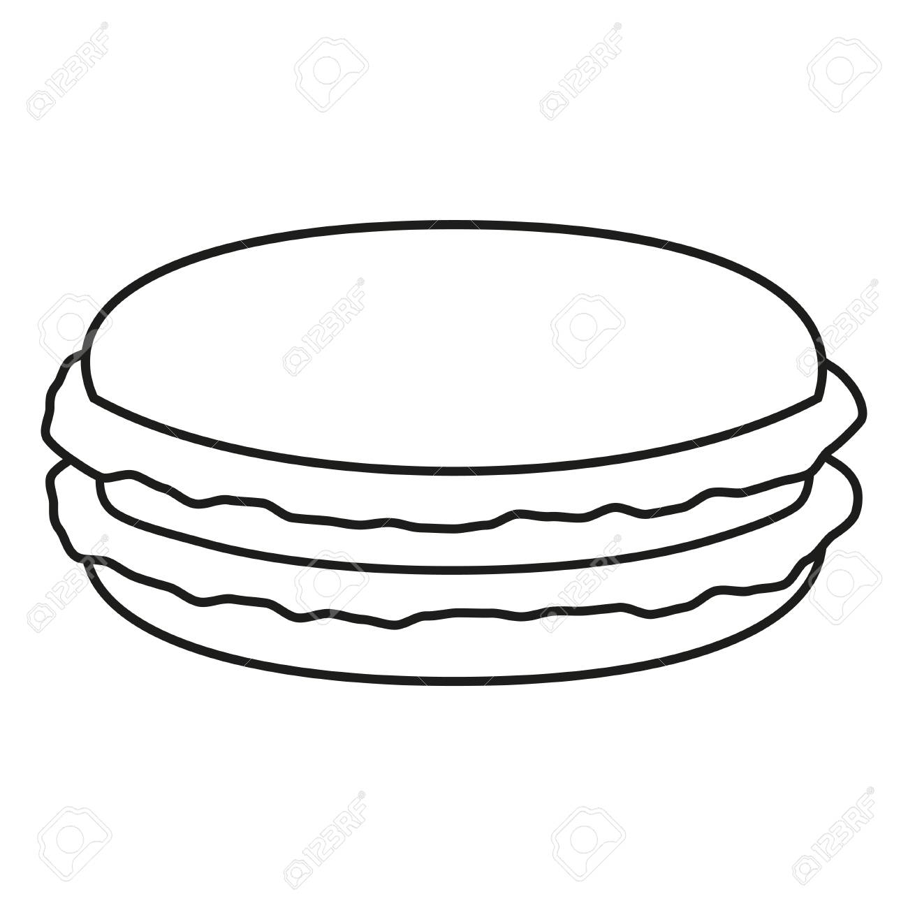 Line art black and white macaroon coloring page for adults and kids sweet food vector illustration for icon sticker sign certificate badge gift card label poster web banner flayer invitation royalty free