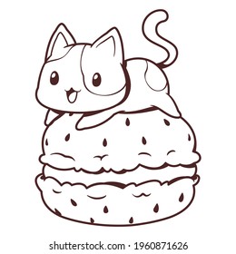 Cartoon line art cute macaron cat stockvektor royaltyfri