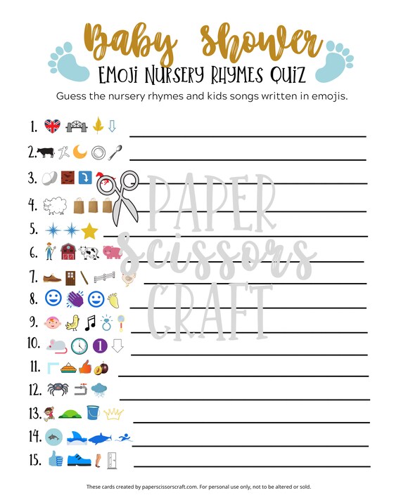 Baby shower emoji nursery rhyme quiz
