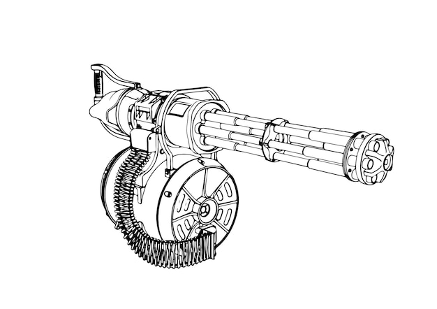 Premium vector sketch machine gun minigun vector
