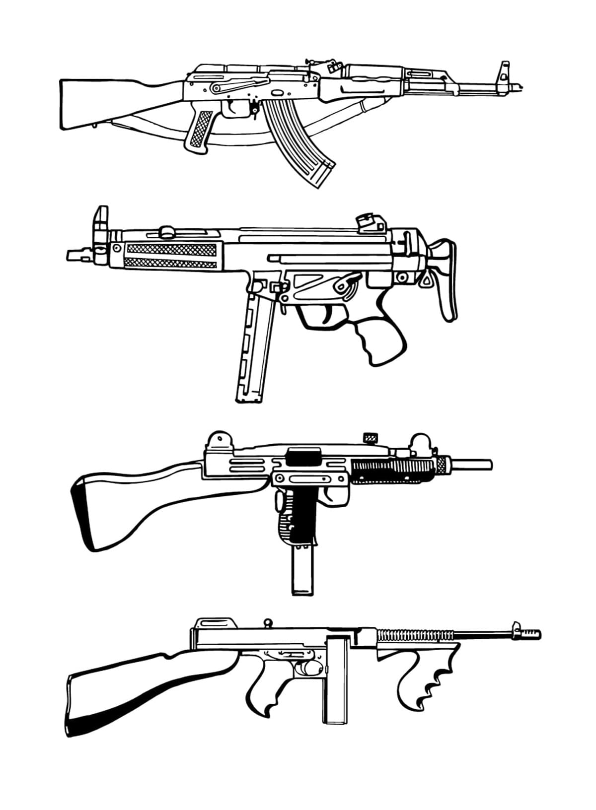 Machine guns coloring page