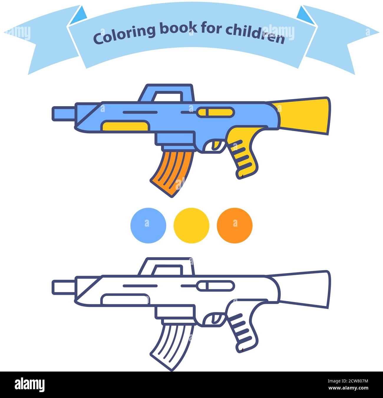Automatic rifle coloring book for children children s toy machine gun a toy stock vector image art