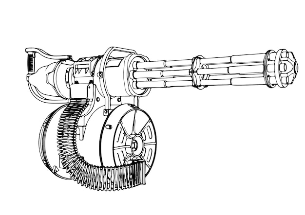 Premium vector sketch machine gun minigun vector