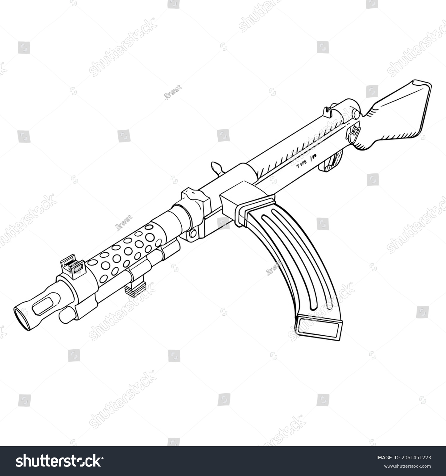 Type machine gun illustration hand stock vector royalty free