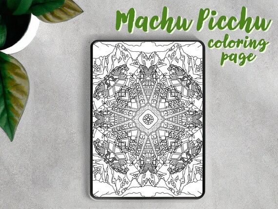 Machu picchu coloring page around the world coloring stress relief printable adult coloring page instant download