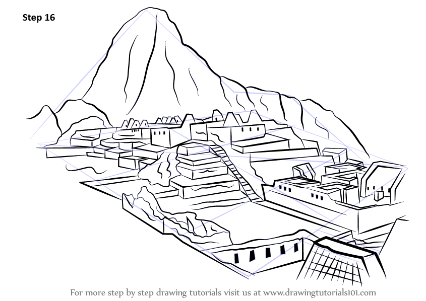 How to draw machu picchu wonders of the world step by step