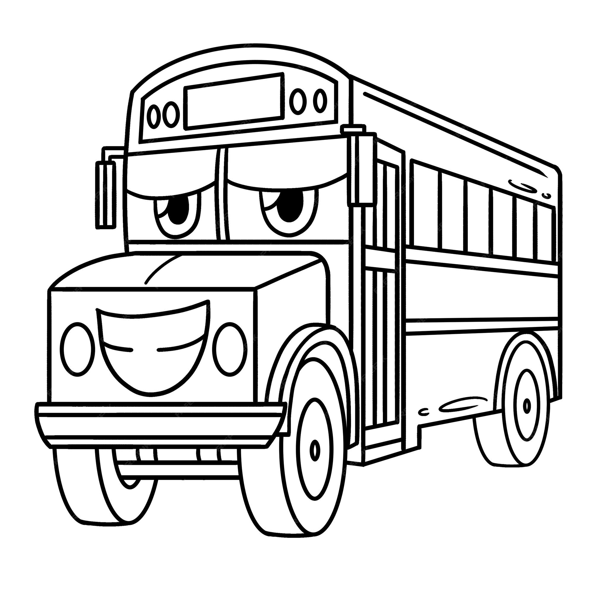 Premium vector school bus with face vehicle coloring page