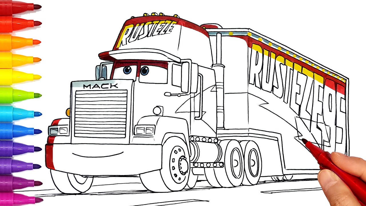 Draw cars mack hauler trailer truck with wrap vehicle drawing and coloring pages tim tim tv