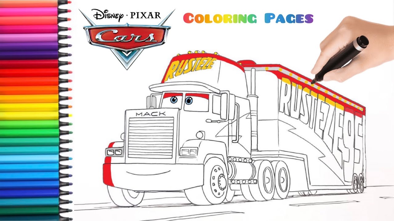Coloring mack hauler trailer truck with wrap vehicle coloring pages cars movie
