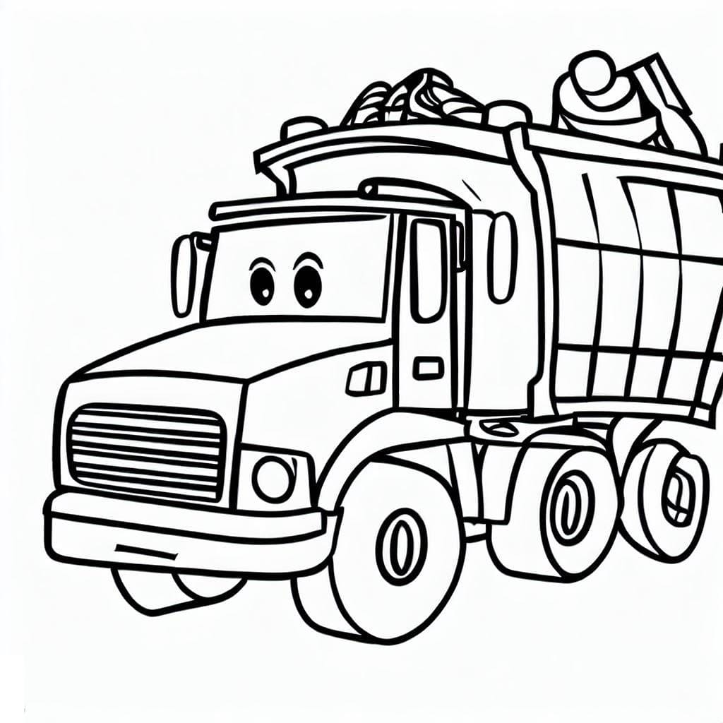 Cartoon garbage truck coloring page