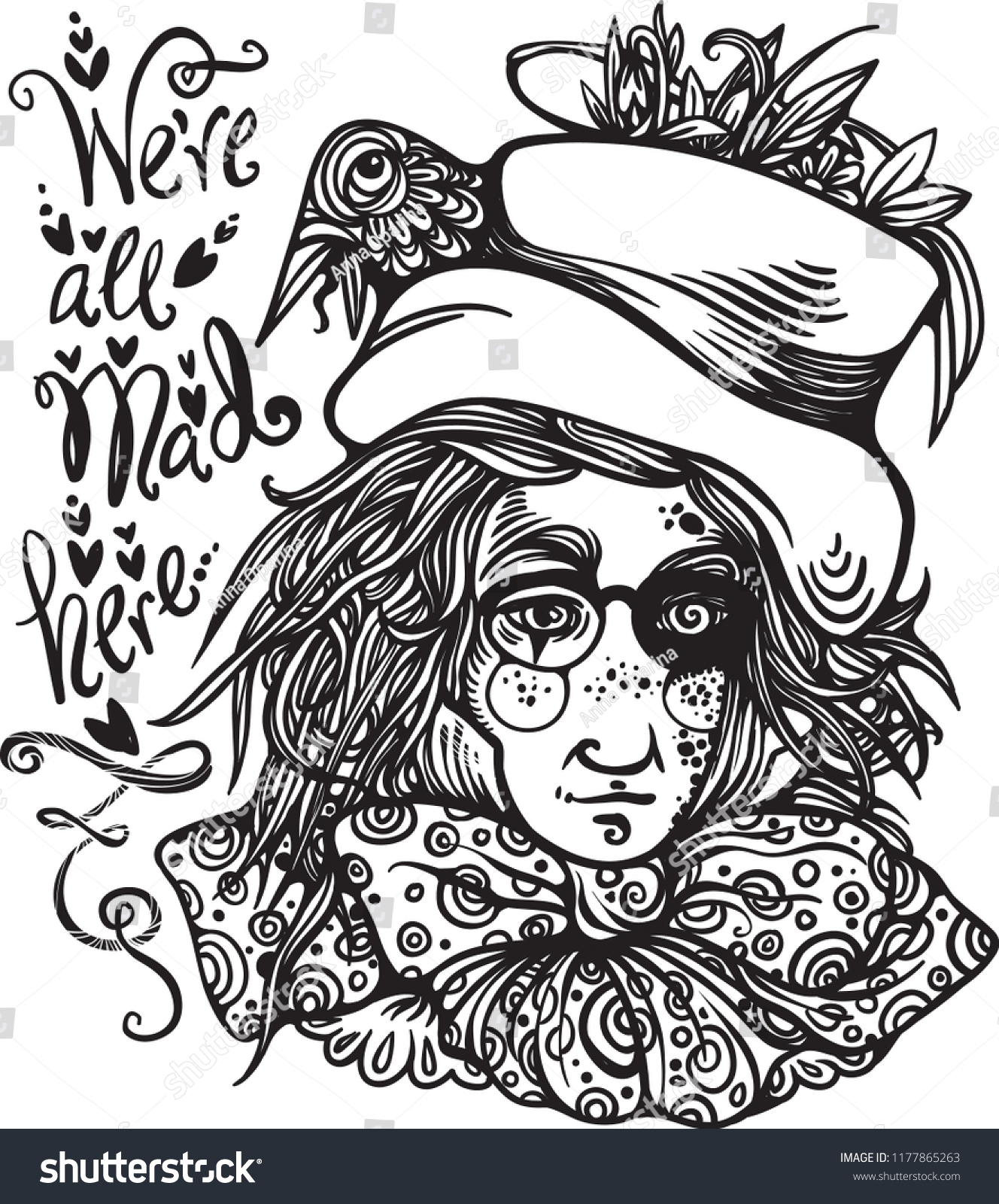 Mad hatter alice wonderland vector coloring stock vector royalty free