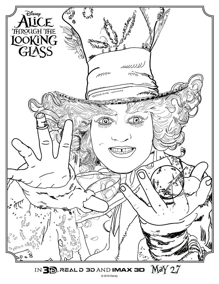 Alice through the looking glass hatter coloring page
