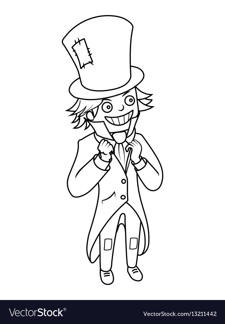 Mad hatter character coloring book royalty free vector image