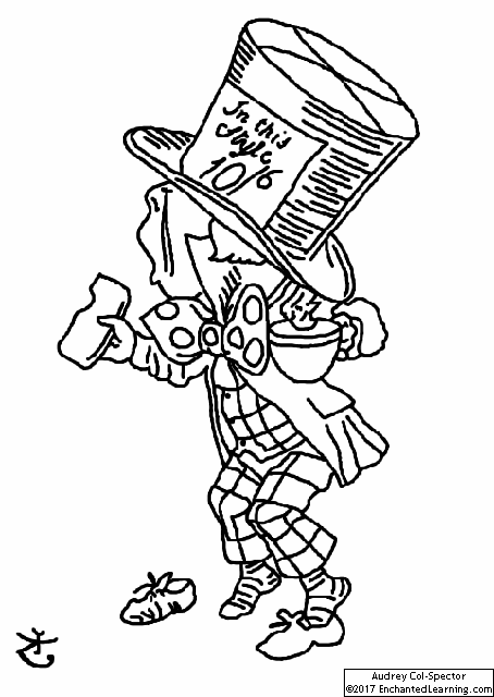 The mad hatter arrives at court to testify coloring page