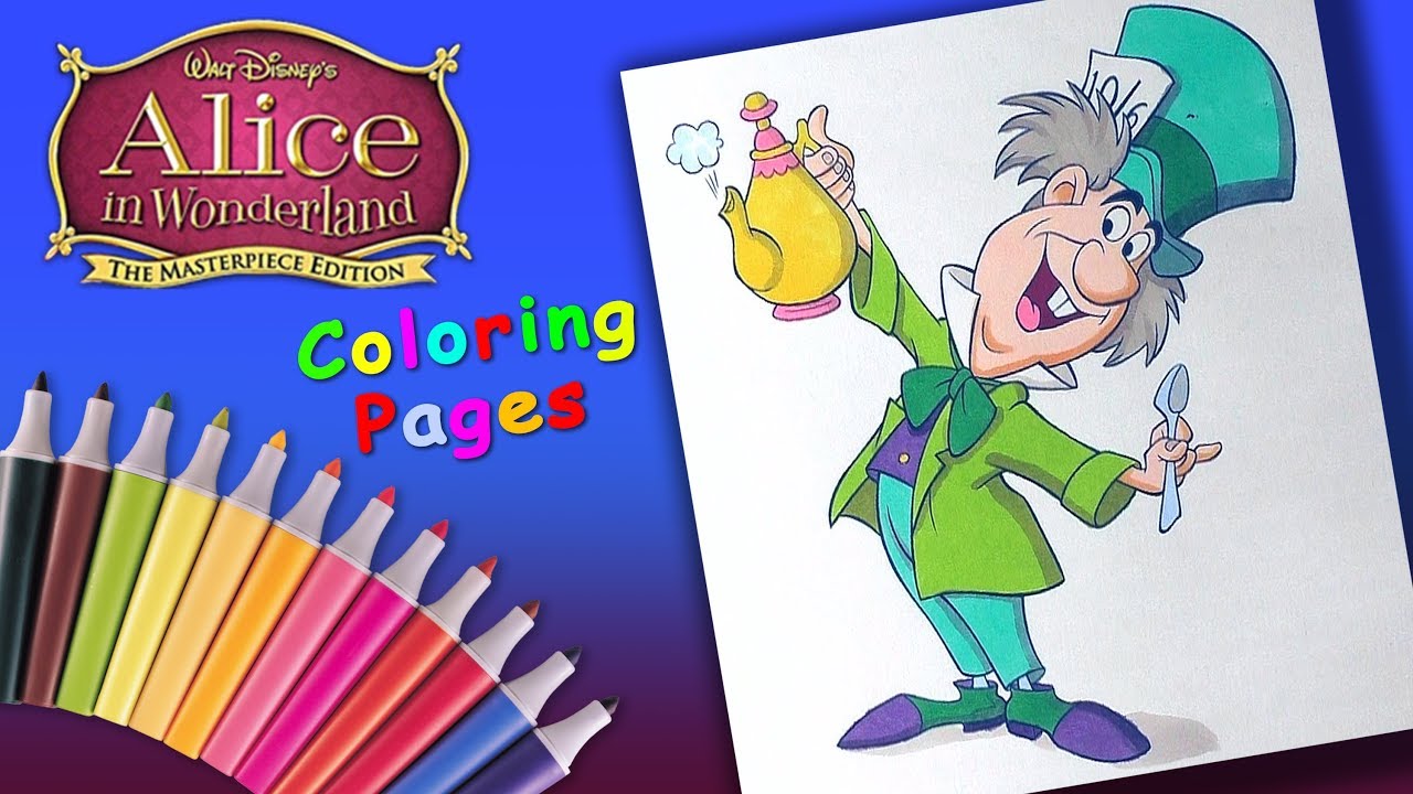 Disney alice in wonderland coloribgbook forkids mad hatter coloring pages