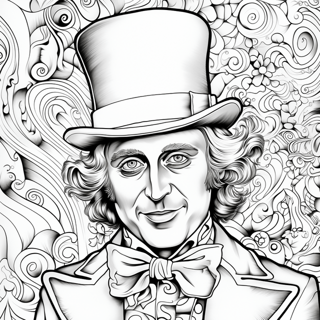 First one ive liked so far psychedelic willy wonka coloring book page rmidjourney