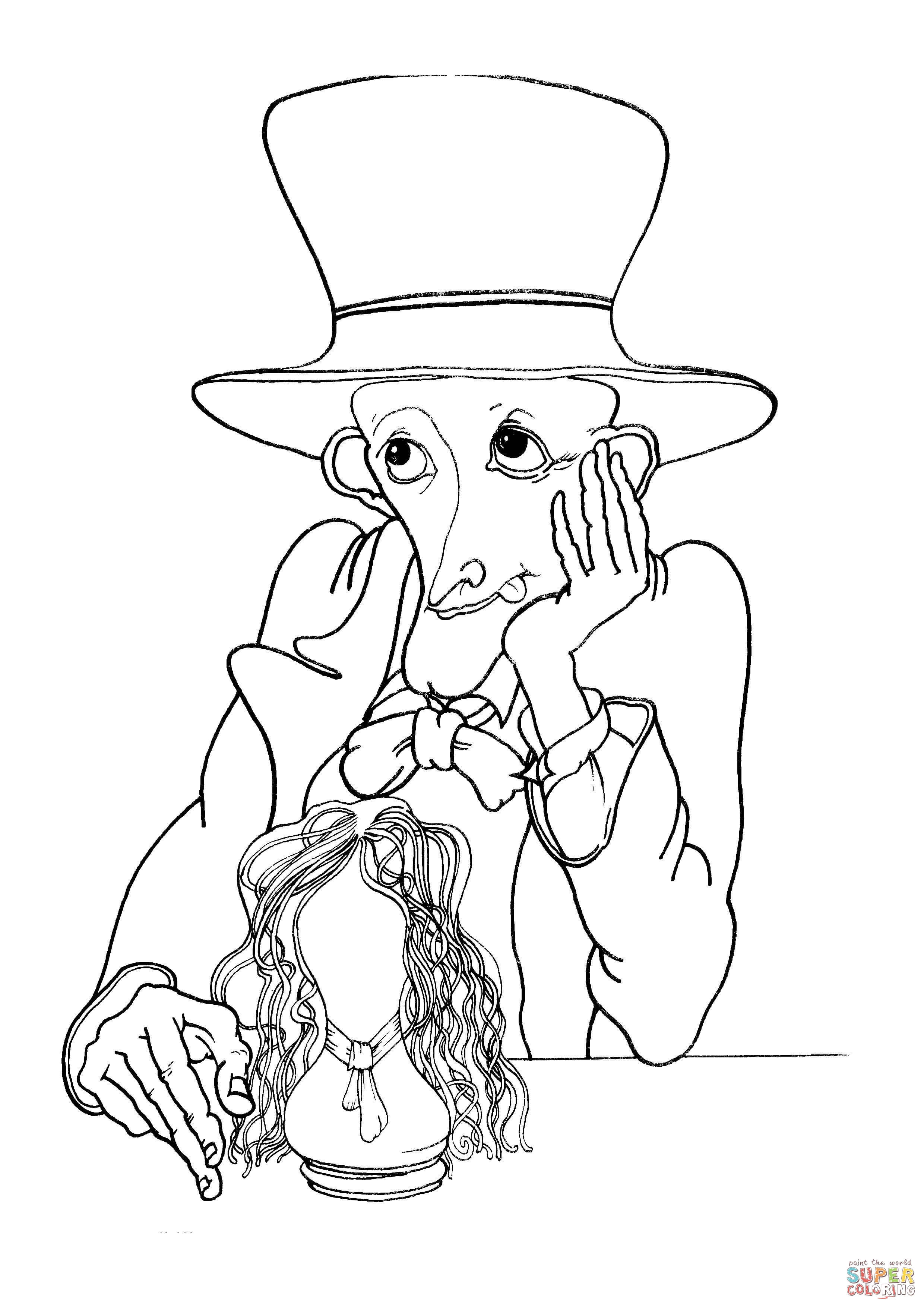 Mad hatter is thinking coloring page free printable coloring pages